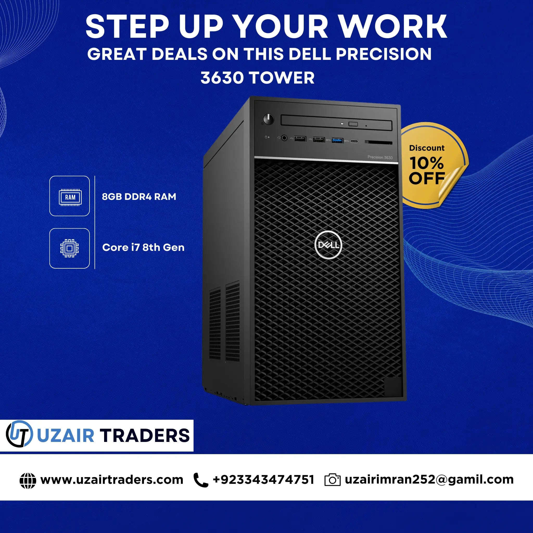 Dell Precision 3630 Tower | Core i7 8th Gen | 8 GB DDR4 | Workstation PC UZAIR TRADERS