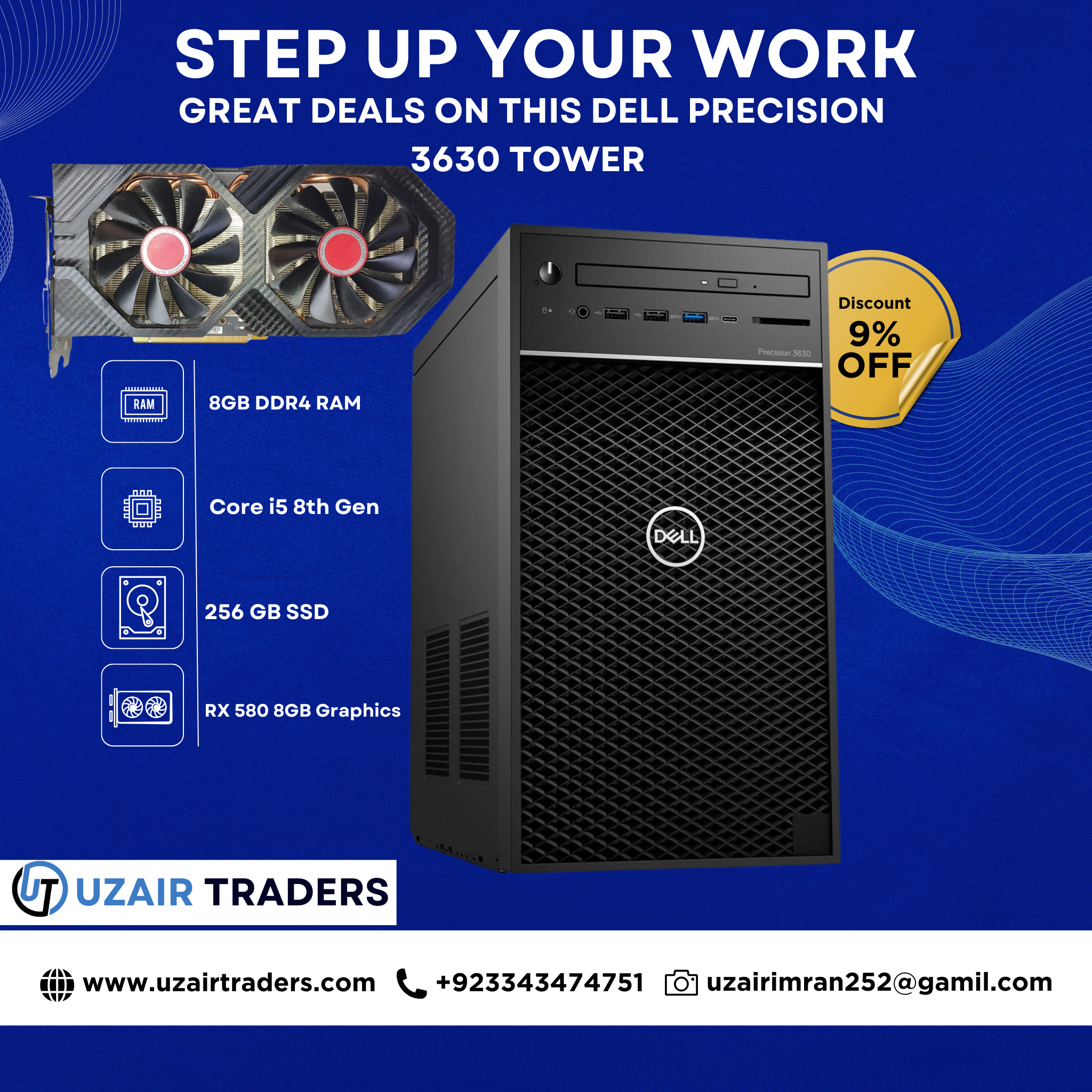 Dell Precision 3630 Tower | Core i5 8th Gen | 8GB RAM | 256GB SSD | RX 580 8GB Graphics