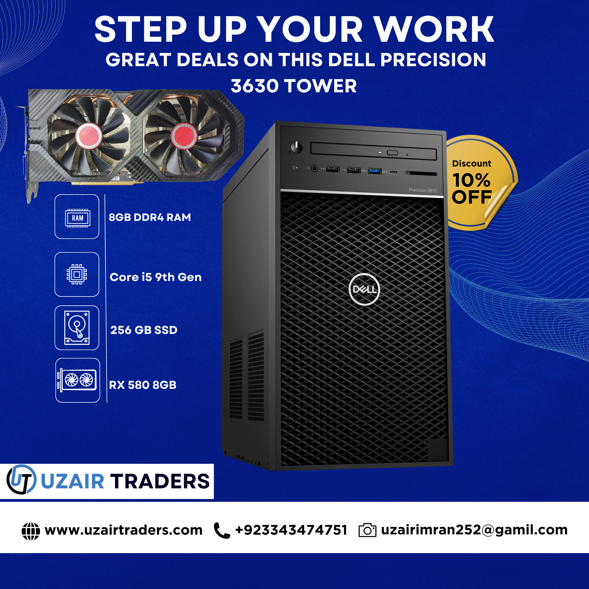 Dell Precision 3630 Tower | Core i5 9th Gen | 8GB RAM | 256GB SSD | RX 580 8GB Graphics