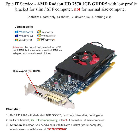 AMD Radeon HD 7570 1GB GDDR5 | Low Profile Premium GPU for Slim PCs – Ultra-Fast Graphics with DisplayPort & DVI
