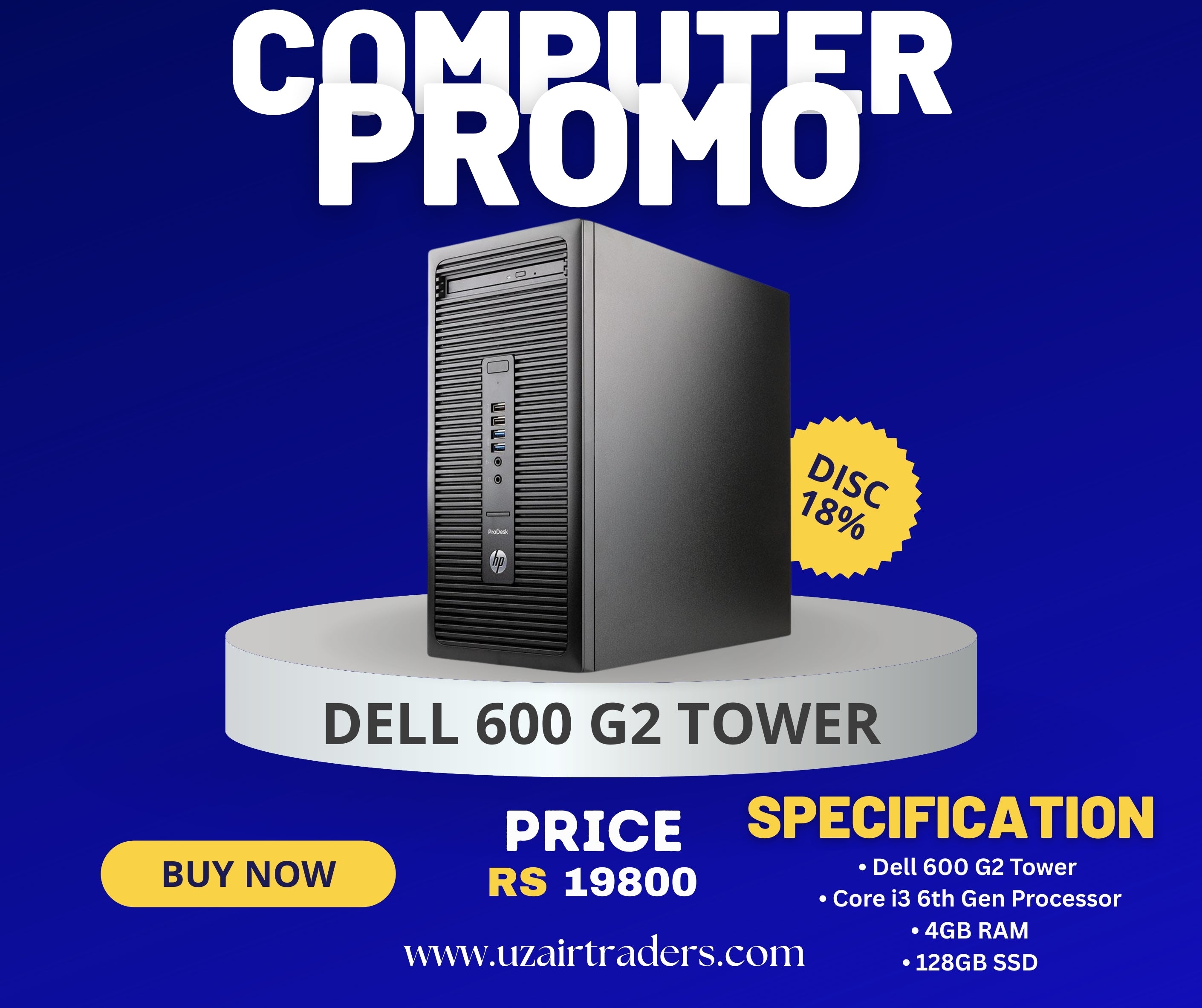 HP 600 G2 Tower | Core i3 6th Gen | 4GB RAM | 128GB SSD | Desktop PC